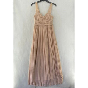 H&M Maxi Dress Womens Sz S Beige Shirred Chiffon Sleeveless Bridesmaid Ruched